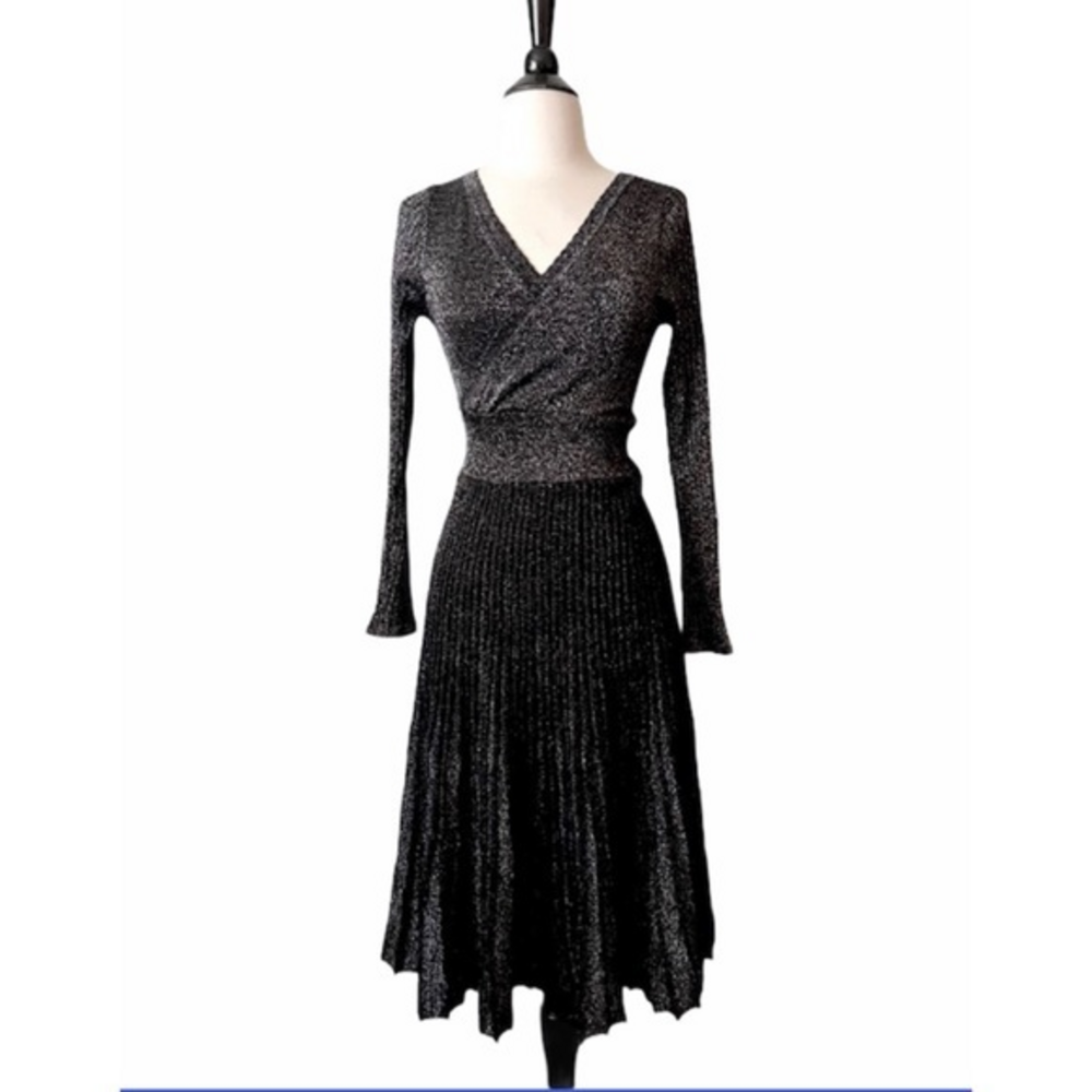 MoNing Faux Wrap Fit Andâ Flare Metallic Dress